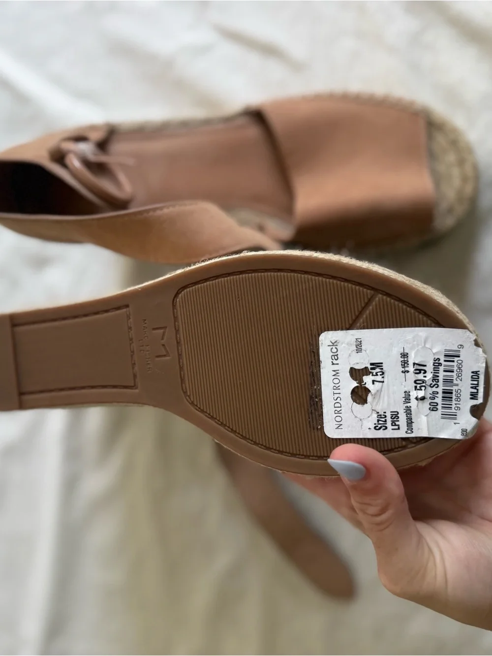 Tan Espadrille Wedge Sandals with Ankle Tie
